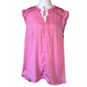 LOFT Plus Fuscia Ruffle Neck Sleeveless Blouse Size 14